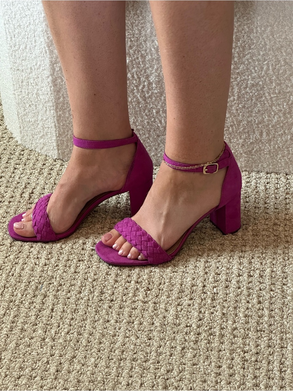 Old Navy Braided Ankle-Strap Block Heels - Fuchsia Pink